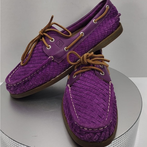 Sperry Purple Woven Loafers with Brown Laces size 11 pre owned Exellent c - Picture 6 of 8